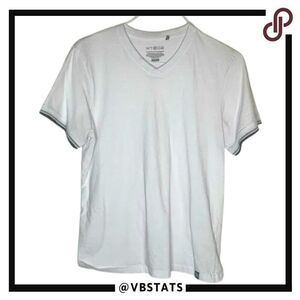 WT02 Large Shite Short Sleeve V-Neck T-Shirt with.‎ Black-Gray Sleeve Piping